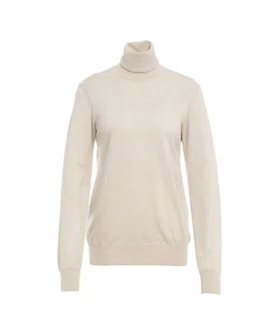 Paolo Pecora High-neck Ribbed Sweater With Design In Neutral