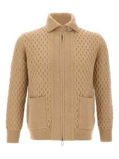 Paolo Pecora Honeycomb-pattern Zip-up Cardigan In Brown