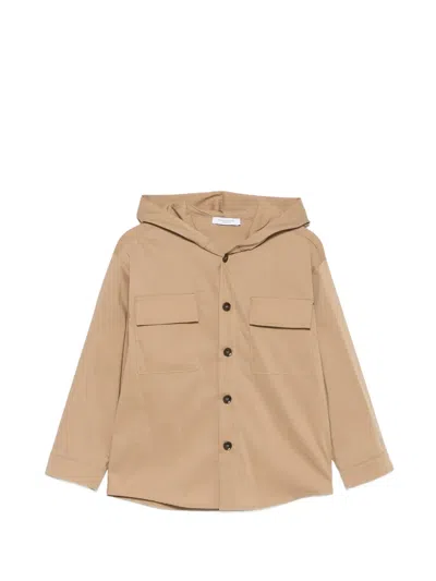 Paolo Pecora Kids' Hooded Chest-pocket Shirt In Brown