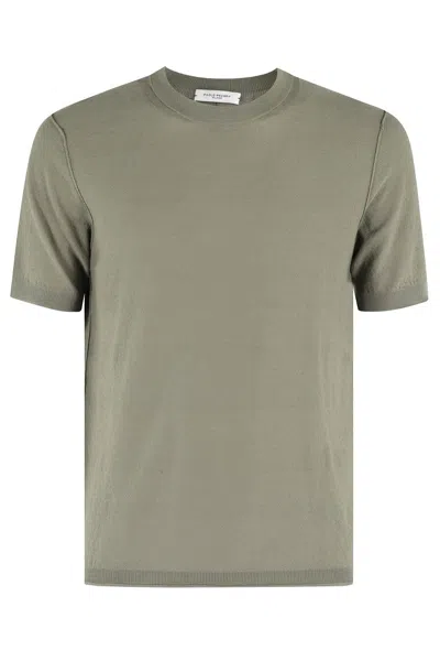 Paolo Pecora Knit Crew-neck Top With Short Sleeves And Design In Green