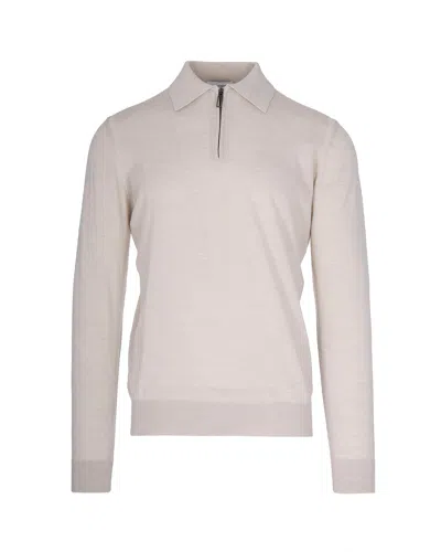 Paolo Pecora Knit Polo Sweater With Half-zip Closure And Ribbed Detailing In White