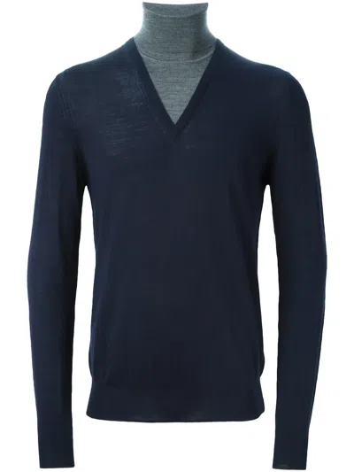 Paolo Pecora Layered Roll Neck Sweater In Blue