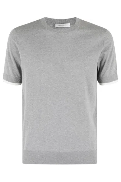Paolo Pecora Light Grey Melange T-shirt With Contrasting Trim In Grigio Chiaro Melange
