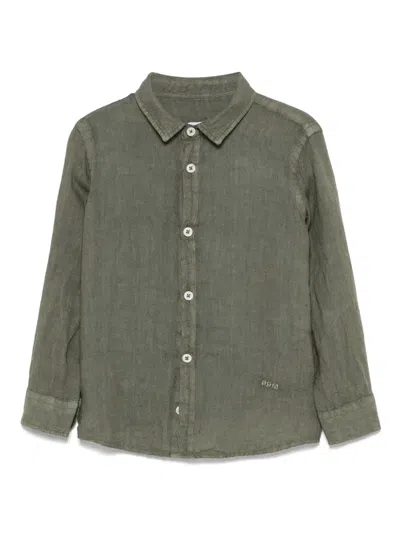 Paolo Pecora Kids' Linen Shirt In 绿色