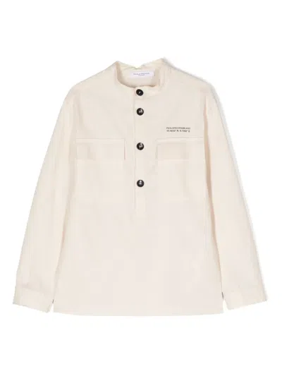 Paolo Pecora Kids' Logo-printed Cotton-blend Shirt In Neutrals