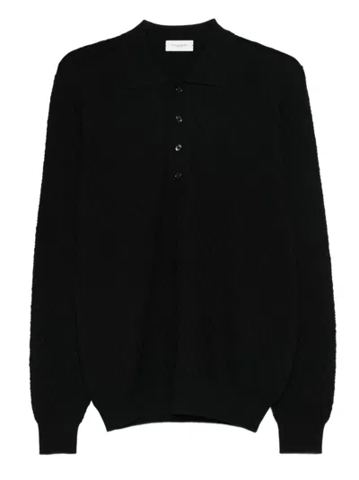 Paolo Pecora Long Sleeve Polo In Virgin Wool In Black