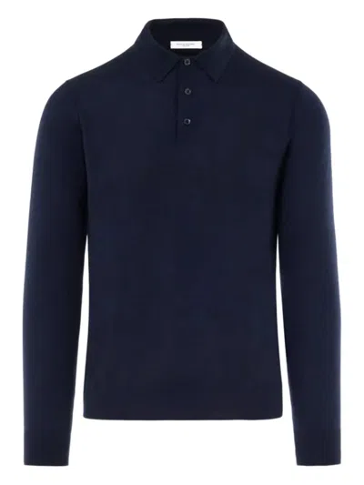 Paolo Pecora Long-sleeved Knitted Polo Shirt In Blue