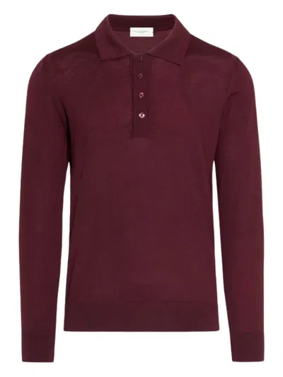 Paolo Pecora Long-sleeved Knitted Polo Shirt In Red