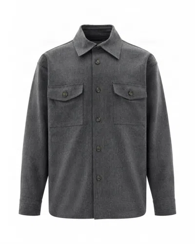 Paolo Pecora Long-sleeve Button-up Overshirt With Flap Pockets In Gray