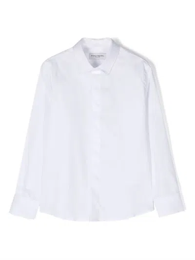 Paolo Pecora Kids' Longsleeved Cotton Shirt In White