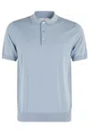 Paolo Pecora Slim Fit Polo With Light Blue Ribbed Edges In Celeste Metalizzato