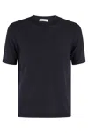 Paolo Pecora Crew Neck Sweater In Soft Cotton In Blue