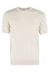 Paolo Pecora Short-sleeved Crew-neck Knit Top With Design In Panna