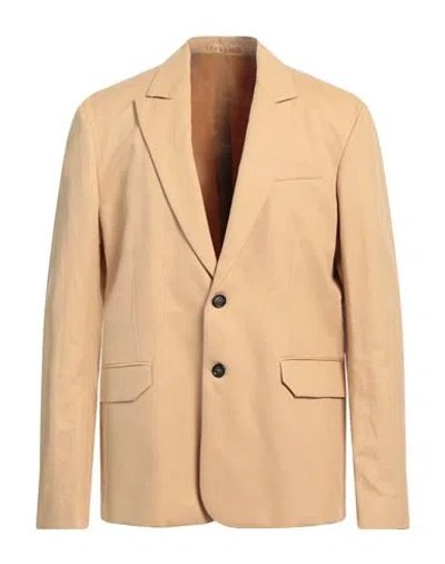 Paolo Pecora Man Blazer Camel Size 36 Cotton, Linen, Elastane In Beige