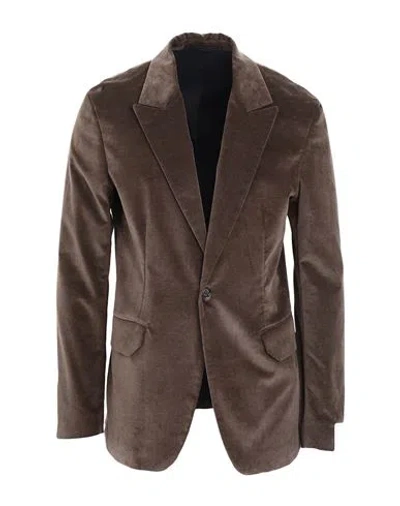 Paolo Pecora Man Blazer Dark Brown Size 40 Cotton, Polyester, Elastane In Brown