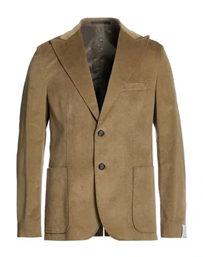Paolo Pecora Man Blazer Military Green Size 44 Cotton, Elastane In Brown