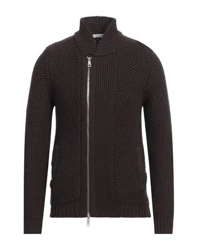 Paolo Pecora Man Cardigan Dark Brown Size M Virgin Wool In Brown