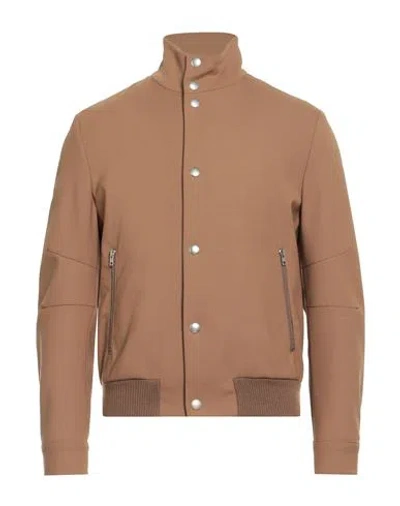 Paolo Pecora Man Jacket Camel Size 42 Polyester, Wool, Elastane In Sand