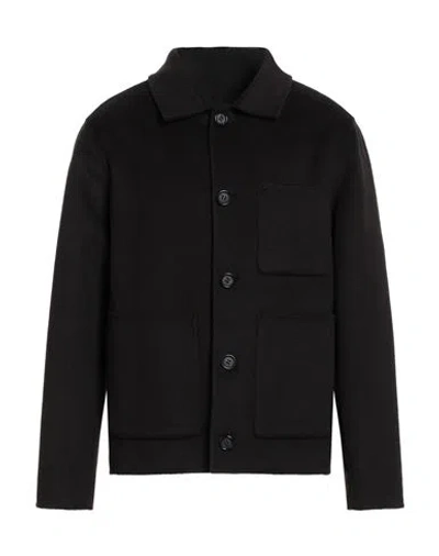 Paolo Pecora Man Jacket Dark Brown Size 40 Polyester, Wool In Black