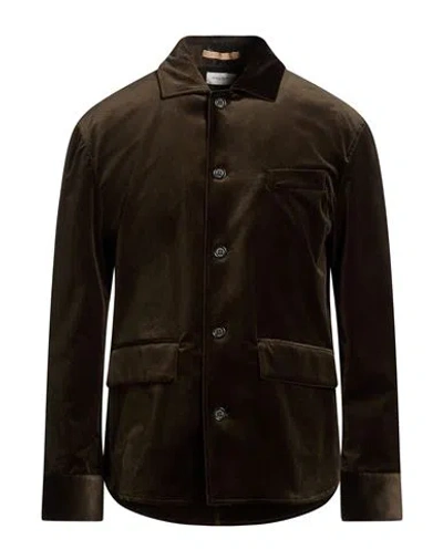 Paolo Pecora Man Jacket Dark Green Size 40 Cotton, Elastane In Brown