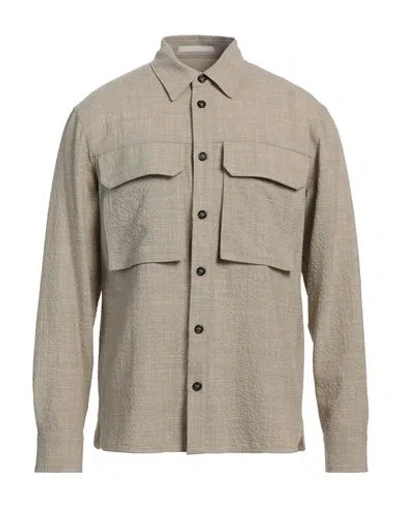 Paolo Pecora Man Shirt Beige Size 38 Polyester, Wool, Linen, Elastane