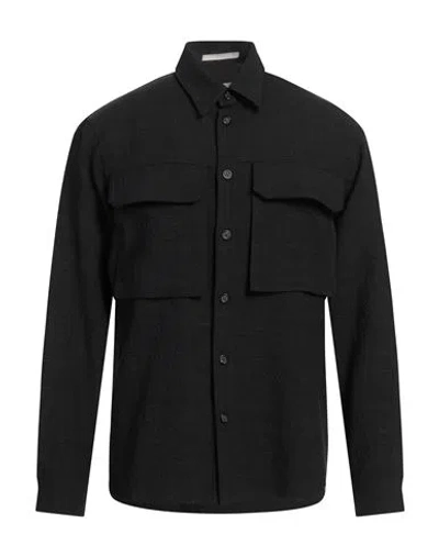 Paolo Pecora Man Shirt Black Size 38 Polyester, Wool, Linen, Elastane