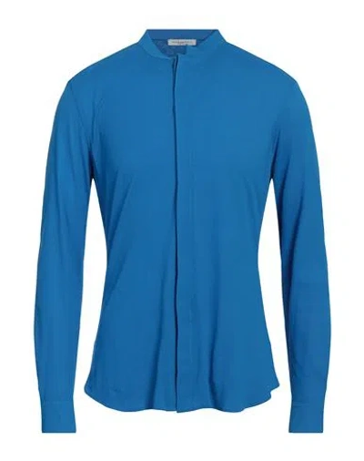 Paolo Pecora Man Shirt Bright Blue Size 17 Cotton