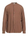 Paolo Pecora Man Shirt Brown Size 16 Linen In Brown