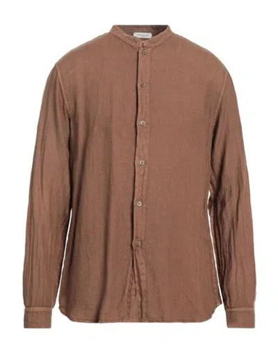 Paolo Pecora Man Shirt Brown Size 16 Linen