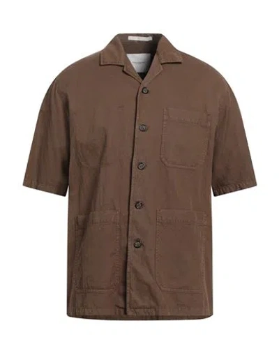 Paolo Pecora Man Shirt Brown Size Xl Cotton, Linen, Elastane