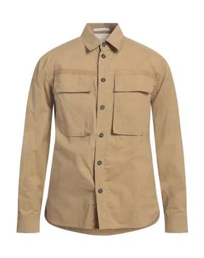 Paolo Pecora Man Shirt Camel Size 40 Cotton, Elastane In Beige