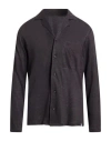 Paolo Pecora Man Shirt Charcoal Size M Linen In Black