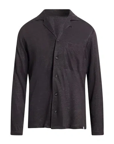Paolo Pecora Man Shirt Charcoal Size M Linen In Black