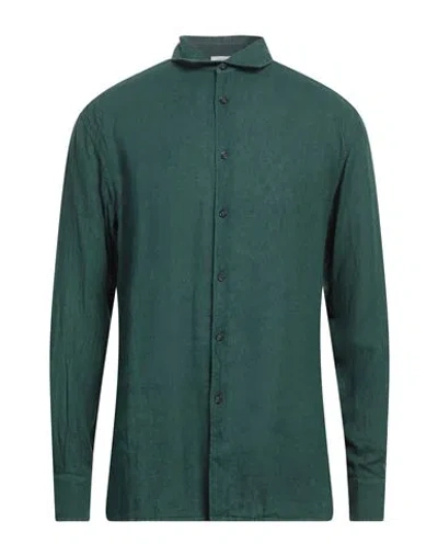 Paolo Pecora Man Shirt Dark Green Size 17 Linen