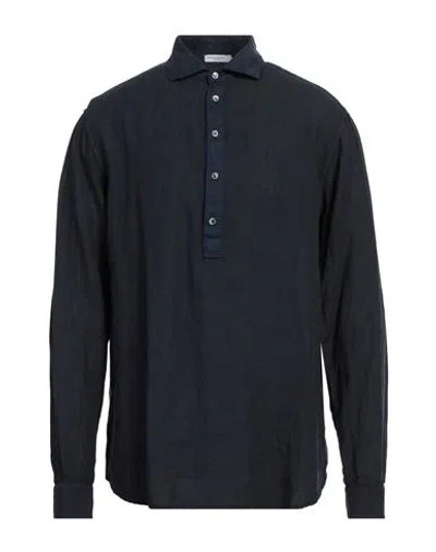 Paolo Pecora Man Shirt Midnight Blue Size 17 ½ Linen, Cotton