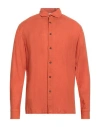 Paolo Pecora Man Shirt Rust Size 17 Linen In Orange