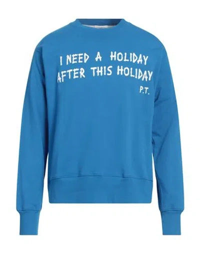 Paolo Pecora Man Sweatshirt Azure Size M Cotton In Blue