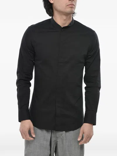 Paolo Pecora Mandarin-collar Hidden-fastening Shirt In Black