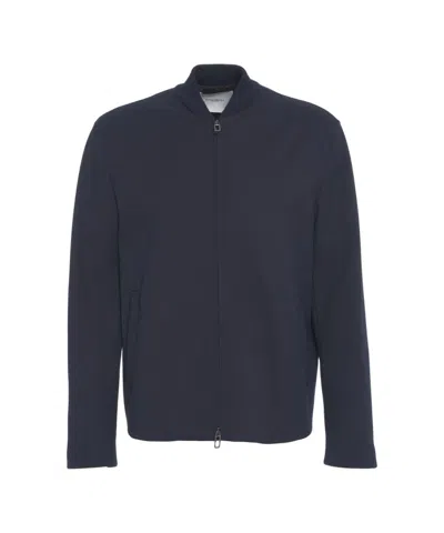 Paolo Pecora Minimalist Blouson Jacket With Clean Zipper Closure In Blue