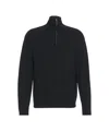 Paolo Pecora Mock Neck Half-zip Knit Sweater With Ribbed Details In Black