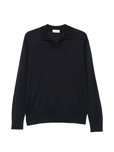 Paolo Pecora Navy Blue Long-sleeve Wool T-shirt In Black