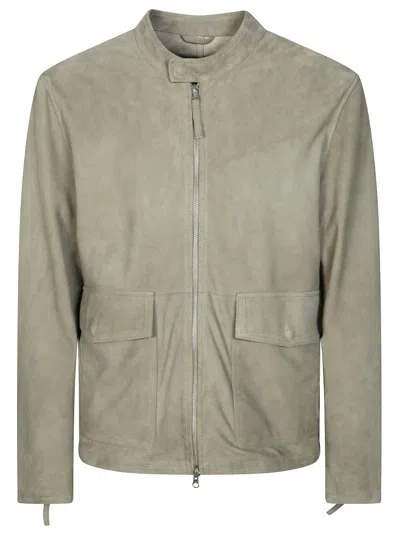 Paolo Pecora Neutral Suede Leather Bomber Jacket In Green