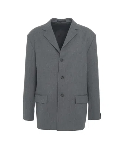 Paolo Pecora Notched Collar Blazer With Three-button Closure And Flap Pockets In Gray