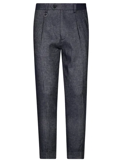Paolo Pecora Trousera Pinces Lino Eff Denim In Blue