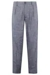 Paolo Pecora Tailored Stretch Linen Pants With Classic Waistband In Blu