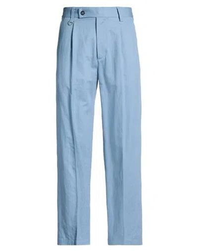 Paolo Pecora Pantalone Tessuto Man Pants Light Blue Size 36 Cotton, Linen, Elastane