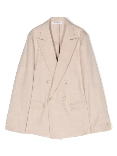 Paolo Pecora Kids' Peak-lapels Double-breasted Blazer In Neutrals