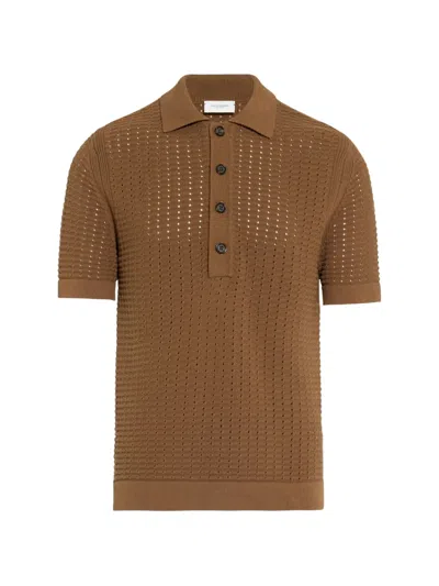 Paolo Pecora Perforated-knit Polo Shirt In Brown