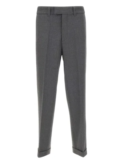 Paolo Pecora Pinstripe Cuffed-hem Trousers In Black