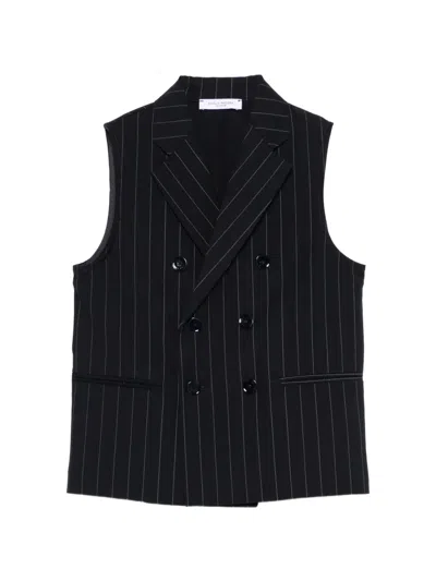 Paolo Pecora Kids' Pinstripe Double-breasted Waistcoat In Black